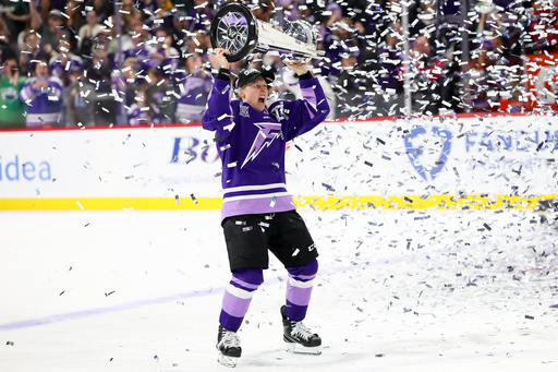 FILE - Minnesota Frost forward Kendall Coyne Schofield celebrates with the Walter Cup after her team won the PWHL hockey finals against the Ottawa Charge, May 26, 2025, in St. Paul, Minn. (AP Photo/Ellen Schmidt, File) FILE - Minnesota Frost forward Kendall Coyne Schofield celebrates with the Walter Cup after her team won the PWHL hockey finals against the Ottawa Charge, May 26, 2025, in St. Paul, Minn. (AP Photo/Ellen Schmidt, File)