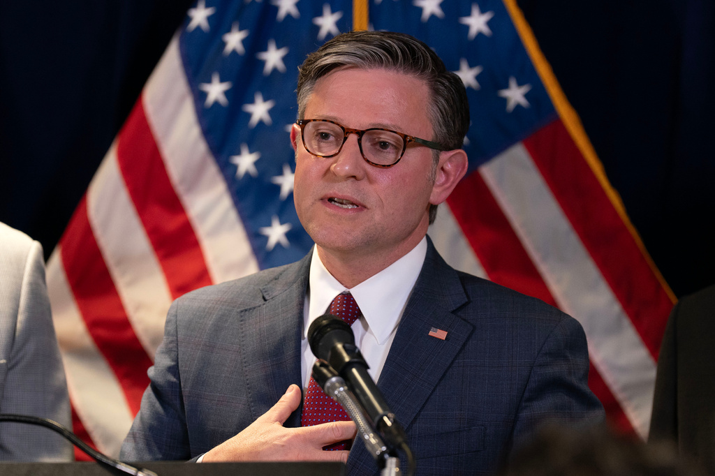 Speaker of the House Mike Johnson, R-La., speaks during a news conference on Capitol Hill, Tuesday, Sept. 15, 2026, in Washington. (AP Photo/Jose Luis Magana)