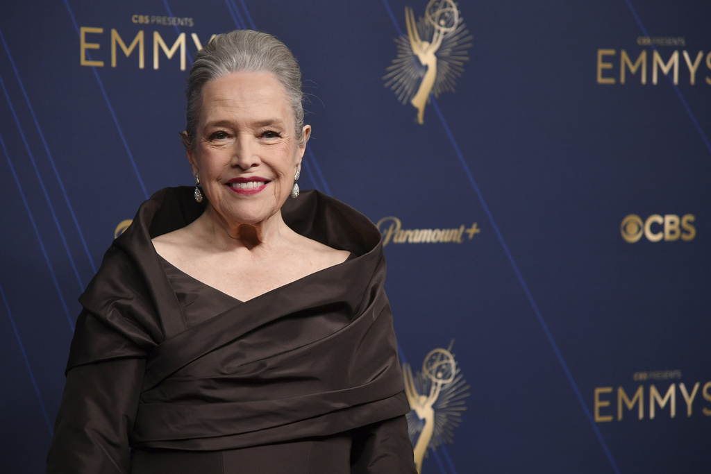 Kathy Bates arrives at the 77th Primetime Emmy Awards on Sunday, Sept. 14, 2025, at the Peacock Theater in Los Angeles. (Photo by Richard Shotwell/Invision/AP)