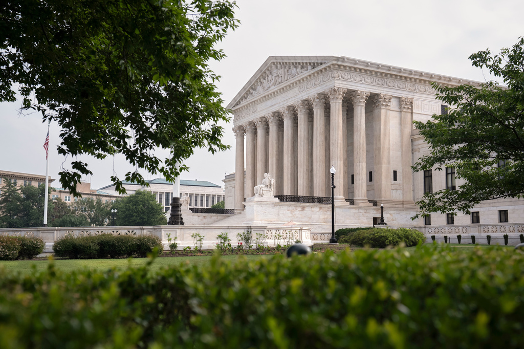 The Supreme Court is seen as the Justices release opinions, in Washington, Monday, June 29, 2026. (AP Photo/J. Scott Applewhite)