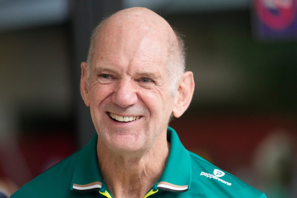 FILE - Aston Martin team principal Adrian Newey smiles in the paddock prior to the start of the sprint qualifying at the Lusail International Circuit ahead of the Qatar Formula One Grand Prix, in Lusail, Qatar, Friday, Nov. 28, 2025. (AP Photo/Darko Bandic, File)