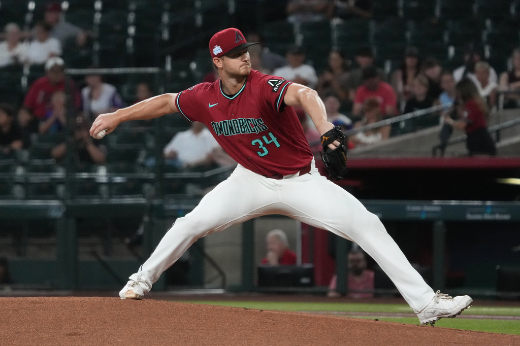 Arizona Diamondbacks pitcher Michael Soroka throws against the Washington Nationals in the first inning of a baseball game, Sunday, June 7, 2026, in Phoenix. (AP Photo/Rick Scuteri)