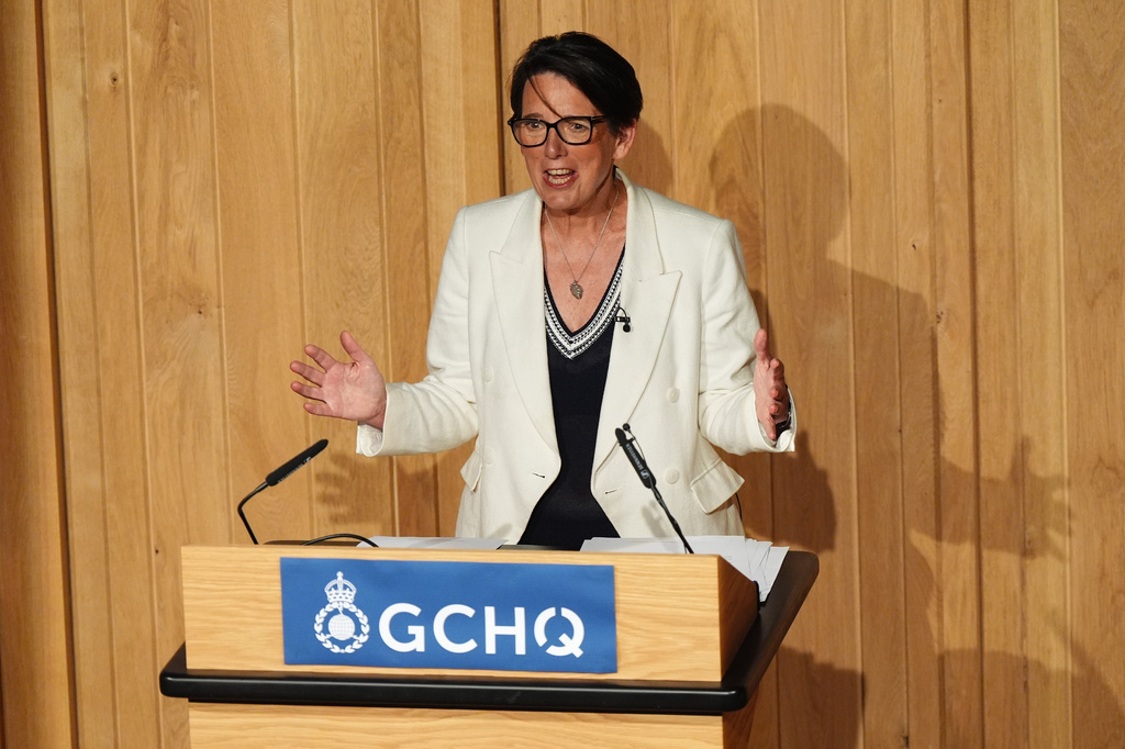 Director of GCHQ (Government Communications Headquarters), Anne Keast-Butler, delivers her inaugural annual lecture in Bletchley, England, Wednesday, May 27, 2026. (Jacob King/PA via AP, Pool)