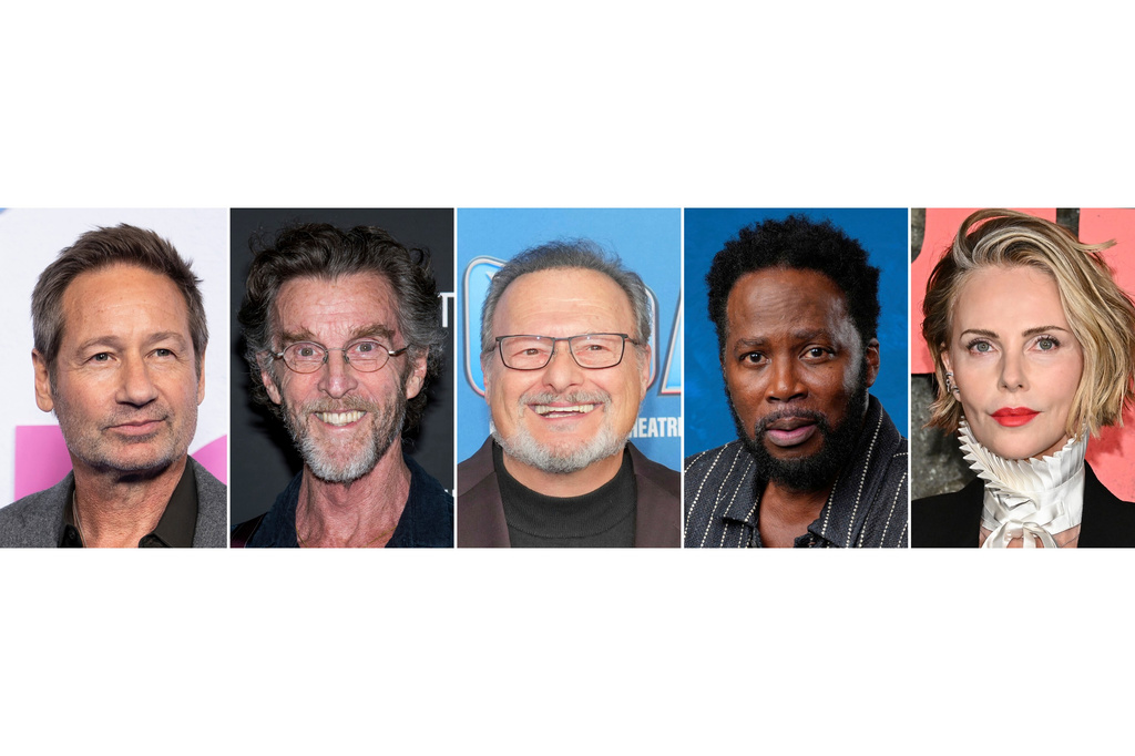 This combination of images show celebrities born on August 7, from left, David Duchovny, John Glover, Wayne Knight, Harold Perrineau and Charlize Theron. (AP Photo)
