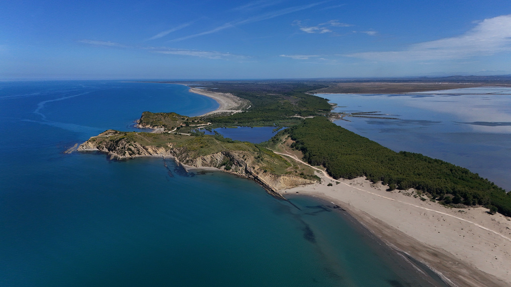 A view of Narta lagoon area, western Albania, Saturday, June 6, 2026, where a massive coastal development project linked to Jared Kushner is facing resistance over concerns about environmental impact and transparency. (AP Photo/Hameraldi Agolli)