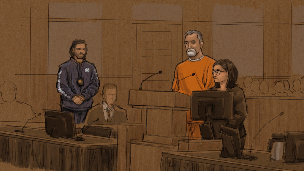 FILE - This courtroom sketch shows Vance Boelter, who is charged with killing the top Democrat in the Minnesota House and her husband and wounding a state senator and his wife, appears at federal court in Minneapolis on Aug. 7, 2025. (Cedric Hohnstadt via AP, File)