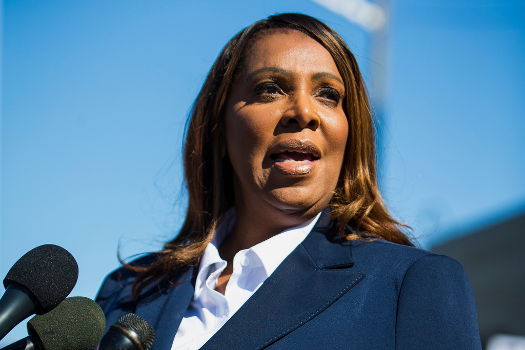 New York Attorney General, Letitia James, speaks after pleading not guilty outside the United States District Court on Friday, Oct. 24, 2025, in Norfolk, Va. (AP Photo/John Clark)