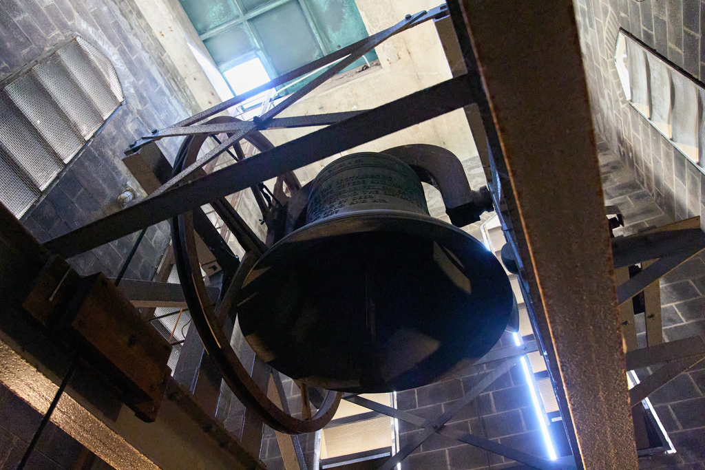 The bell at the Mariner's Church in Detroit is displayed, Tuesday, Oct. 21, 2025. (AP Photo/Ryan Sun)