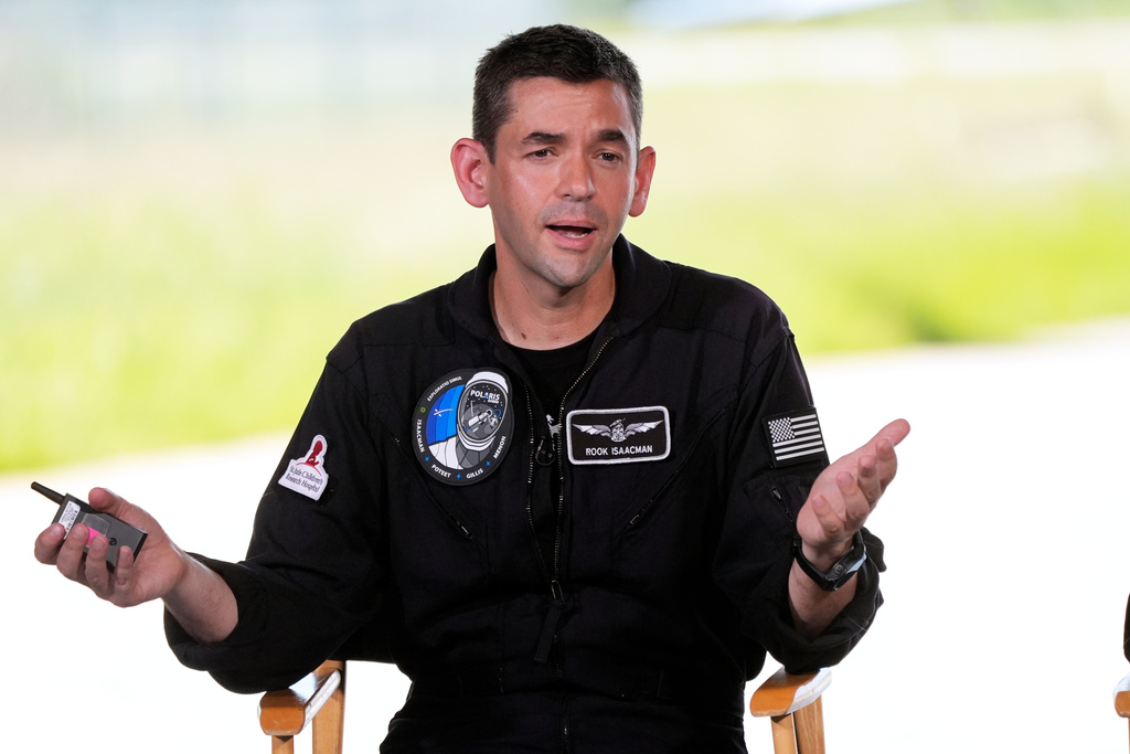 FILE - Commander Jared Isaacman speaks at a news conference after arriving at the Kennedy Space Center for an upcoming private human spaceflight mission in Cape Canaveral, Fla., Aug. 19, 2024. (AP Photo/John Raoux, File)