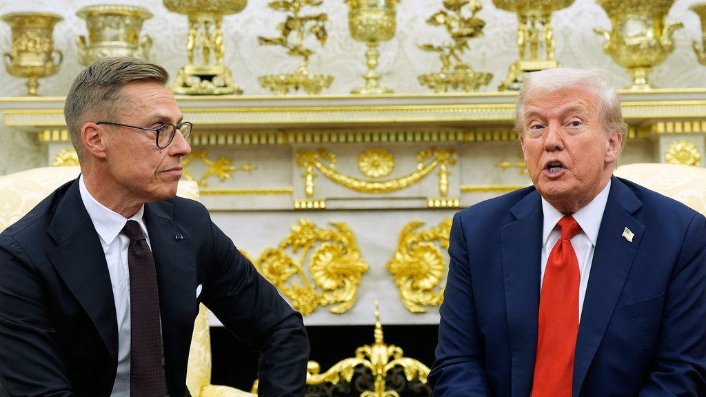 President Donald Trump and Finland's President Alexander Stubb meet in the Oval Office at the White House, Thursday, Oct. 9, 2025, in Washington. (AP Photo/Alex Brandon)