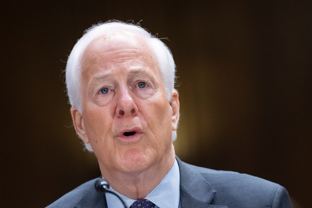 FILE - Sen. John Cornyn, R-Texas, introduces Brooke Rollins during a Senate Agriculture, Nutrition, and Forestry Committee hearing on her nomination for Secretary of Agriculture, Jan. 23, 2025, in Washington. (AP Photo/Jacquelyn Martin, File)