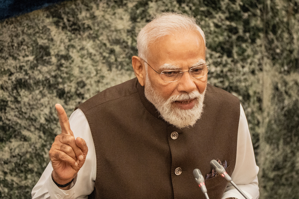 Indian Prime Minister Narendra Modi addresses Ethiopia's parliament in Addis Ababa, Ethiopia, Wednesday, Dec. 17, 2025. (AP Photo/ Amanuel Sileshi)