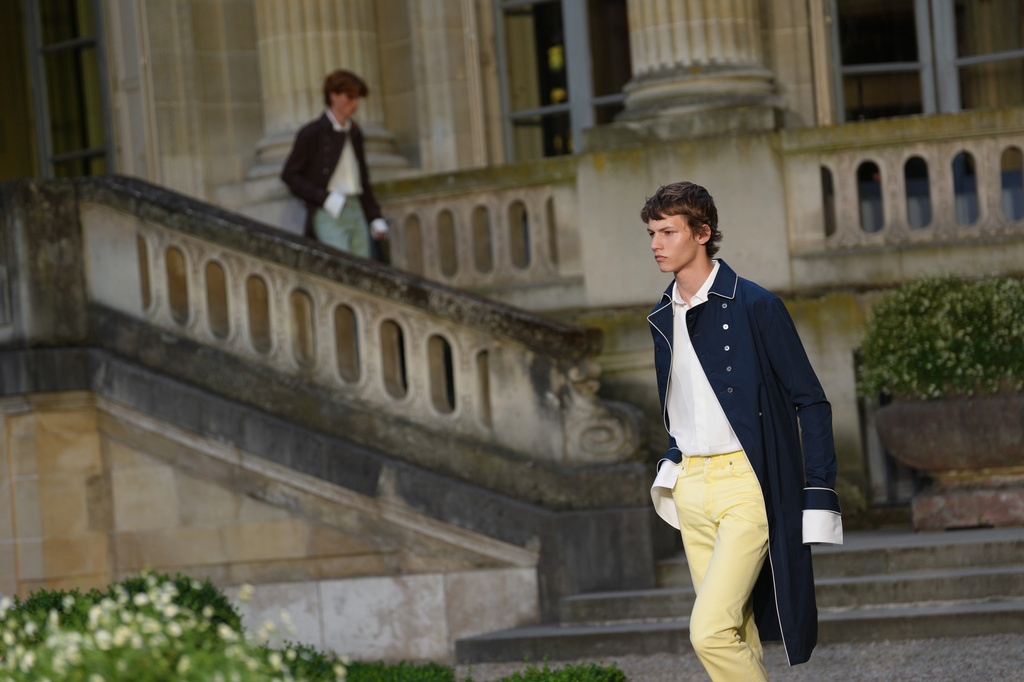 Models wear creations as part of the Dior Homme Spring Summer 2027 collection presented in Paris, France, Wednesday, June 24, 2026. (AP Photo/Aurelien Morissard)