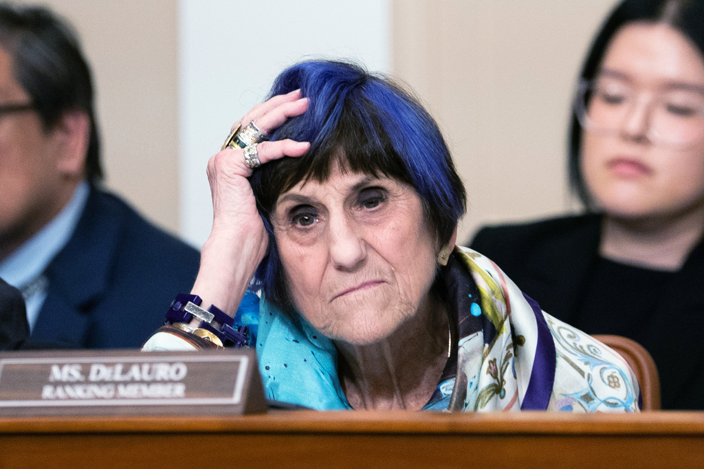 Rep. Rosa DeLauro attends Acting Attorney General Todd Blanche's testimony before the House Appropriations Committee, Tuesday, June 2, 2026 in Washington. (AP Photo/Allison Robbert)