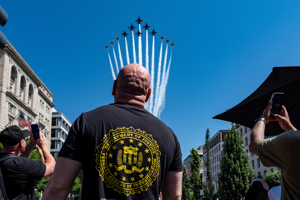 UFC President and CEO Dana White watches the U.S. Air Force Thunderbirds and U.S. Navy Blue Angels fly over the White House, before the UFC Freedom 250 fights on the South Lawn of the White House, Friday, June 12, 2026, in Washington. (AP Photo/Alex Brandon)