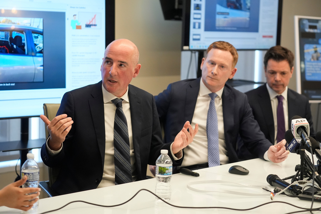 Attorney Christopher Parente speaks during a press conference with his client Marimar Martinez, a Chicago woman who was shot by a Border Patrol agent last year, Wednesday, Feb. 11, 2026, in Chicago. (AP Photo/Erin Hooley)