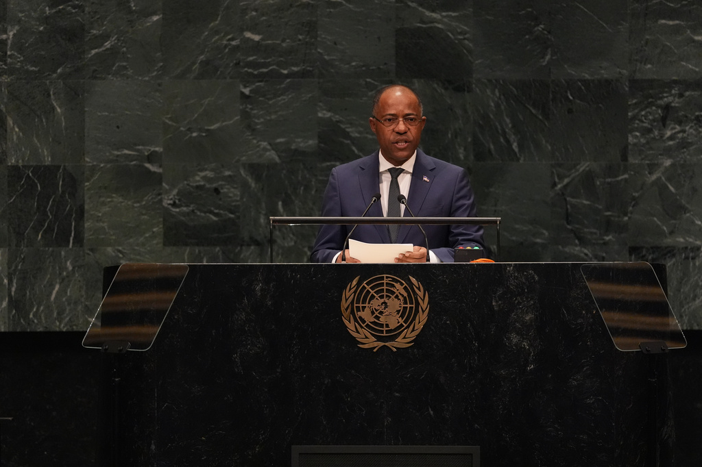 Prime Minister Francisco Avelino of Cabo Verde speaks during the 81st session of the United Nations General Assembly at United Nations headquarters, Saturday, Sept. 26, 2026. (AP Photo/Heather Khalifa)
