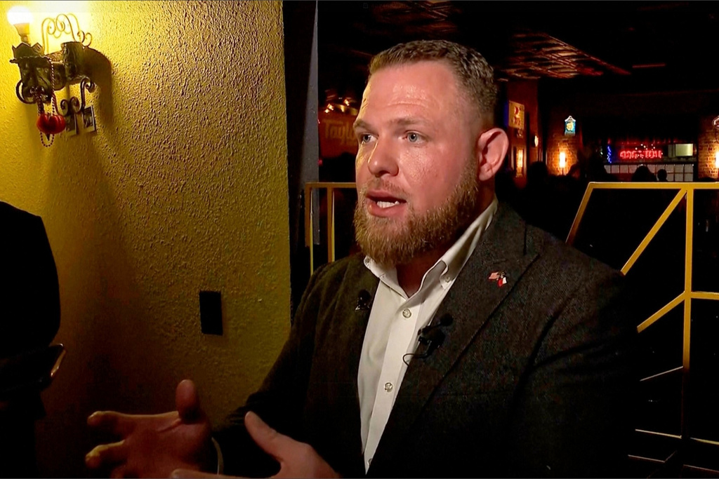In this image taken from KXAS video, State Sen-elect Taylor Rehmet (D) speaks Jan. 31, 2026, in Fort Worth, Texas, after winning a special election for the Texas state Senate and flipped a reliably Republican district that President Donald Trump won by 17 points in 2024. (KXAS via AP)