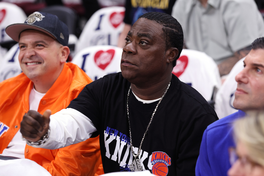 Tracy Morgan arrives before Game 4 in the Eastern Conference finals NBA basketball playoffs series between the New York Knicks and the Cleveland Cavaliers in Cleveland, Monday, May 25, 2026. (AP Photo/Tim Phillis)