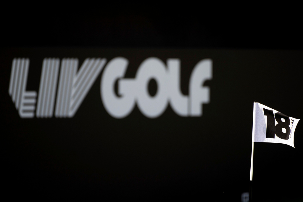 FILE - A general view of the 18th hole flag pole during the first round of LIV Golf Jeddah at the Royal Greens Golf & Country Club, Friday, March 1, 2024 in King Abdullah Economic City, Saudi Arabia. (Matthew Harris/LIV Golf via AP, File)