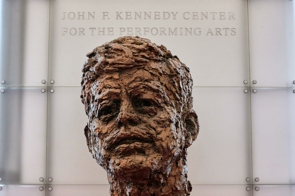 A bronze sculpture of President John F. Kennedy is displayed in the John F. Kennedy Memorial Center For The Performing Arts, Monday, Feb. 2, 2026 in Washington. (AP Photo/Rahmat Gul)