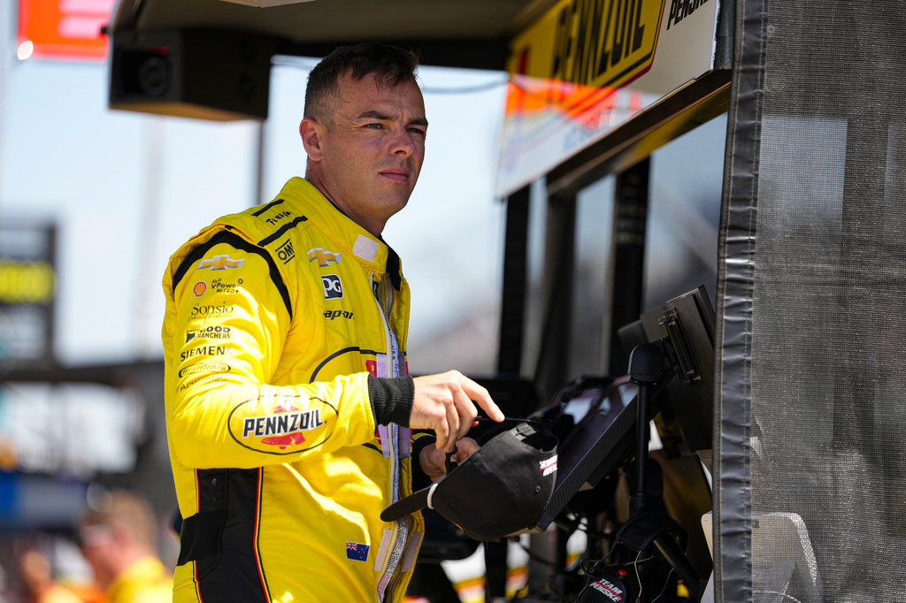 FILE - Scott McLaughlin, of New Zealand, prepares to practice for the Indianapolis 500 auto race in Indianapolis, May 16, 2025. (AP Photo/Michael Conroy, File)