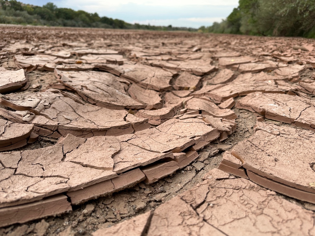 FILE - Cracked, dry mud makes up the riverbed of the Rio Grande in Albuquerque, N.M., on Thursday, Aug. 21, 2025. (AP Photo/Susan Montoya Bryan, File)