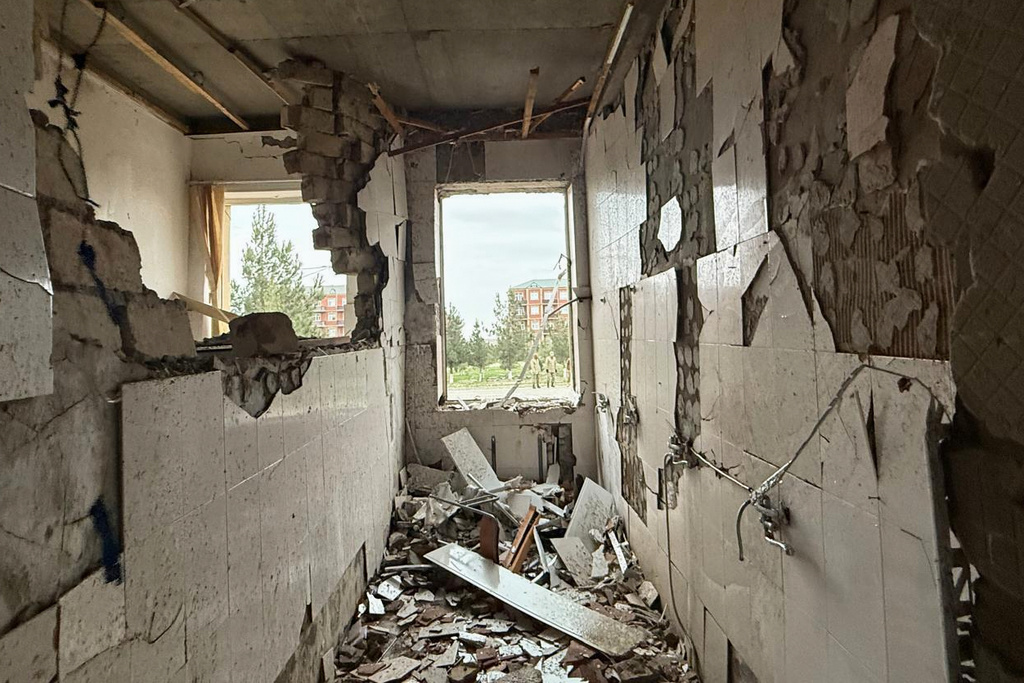 This image shows damages of a school in Julfa following, what Azerbaijan's Foreign Ministry says was a drone attack carried out by Iran, on its exclave of Nakhchivan, Azerbaijan, Thursday, March 5, 2026. (AP Photo)