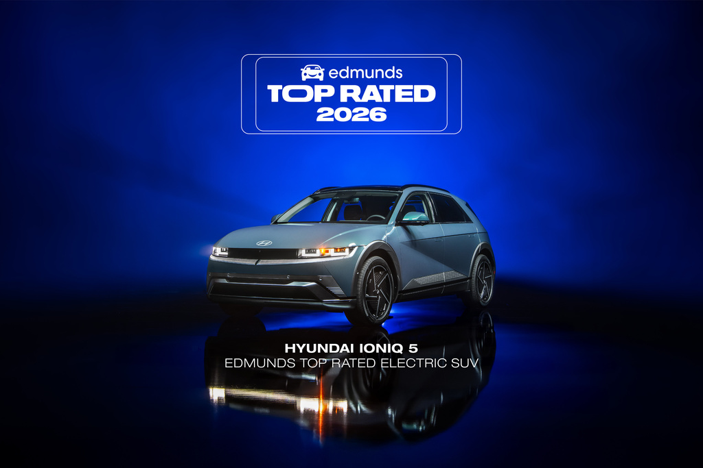 HOLD FOR 9am EST EMBARGO WEDNESDAY, FEB. 18 - This photo provided by Edmunds shows the Hyundai Ioniq 5, the Edmunds Top Rated Electric SUV for 2026. (Courtesy of Edmunds via AP)