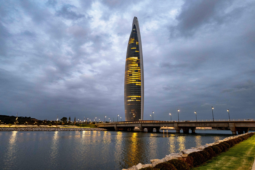 A view of Mohammed VI tower, the tallest tower in Morocco and one of the tallest in Africa, after its opening, in Sale, near Rabat, Morocco, Thursday, April 23, 2026. (AP Photo)