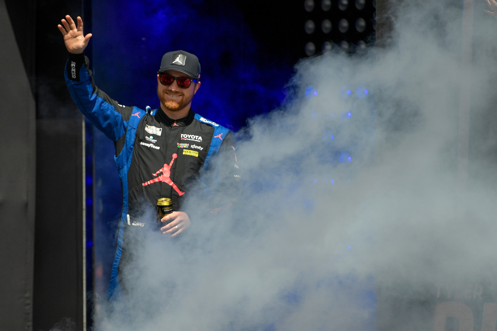 Tyler Reddick is introduced before a NASCAR Cup Series auto race Sunday, May 10, 2026, in Watkins Glen, N.Y. (Photo/Adrian Kraus)