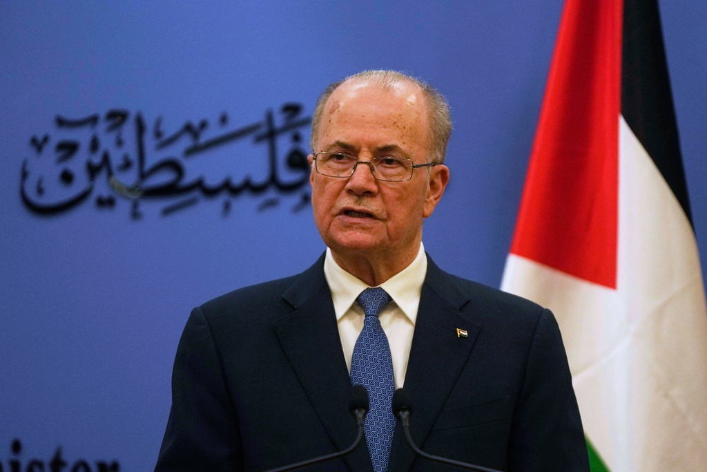 FILE -Palestinian Prime Minister Mohammad Mustafa talks during a joint press conference with European Union's foreign policy chief Kaja Kallas, following their meeting at his office in the West Bank city of Ramallah, March 24, 2025. (AP Photo/Nasser Nasser, Pool, File)
