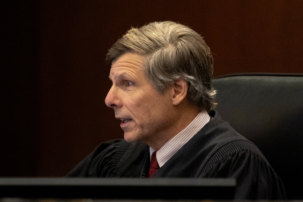 Wake County Superior Court Judge Paul C. Ridgeway addresses Austin Thompson in court in Raleigh, N.C., on Friday, Feb. 13, 2026. (Scott Sharpe/The News & Observer via AP, Pool)
