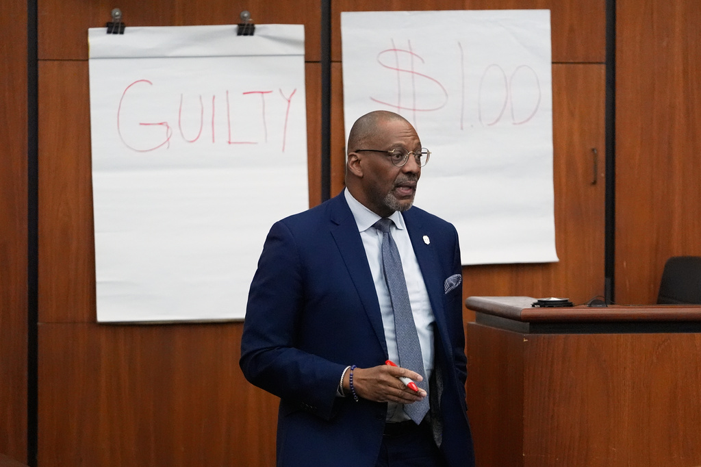 Solicitor Byron E. Gipson speaks during closing arguments in the murder trial against Chikei Rick Chow, a convenience store owner accused in the 2023 fatal shooting of a Black 14-year-old, Monday, June 1, 2026, in Columbia, S.C. (AP Photo/Erik Verduzco)