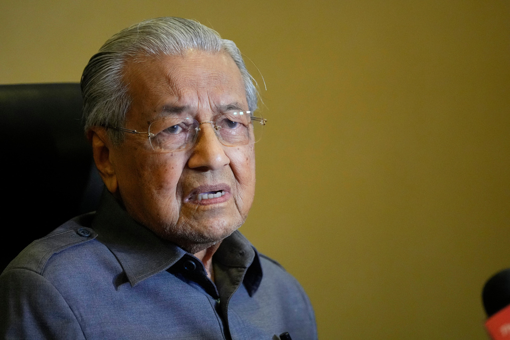 FILE -Former Malaysian Prime Minister Mahathir Mohamad speaks during a news conference at his office in Putrajaya, Malaysia, Jan. 22, 2024. (AP Photo/Vincent Thian, File)