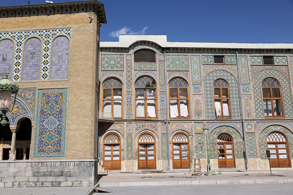 Damage caused by U.S. and Israeli strikes is seen on the facade of the Qajar-era Golestan Palace in Tehran, Iran, March 3, 2026. (ISNA via AP)