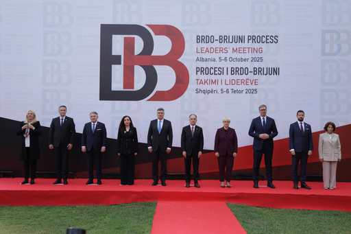 From left to right Presidents of Bosnia and Herzegovina Zeljka Cvijanovic , Denis Becirovic, Zeljko Komsic , Kosovo's President Vjosa Osmani , Croatian President Zoran Milanovic , President of Albania Bajram Begaj, Natasa Pirc Musar, President of Slovenia and Serbian President Aleksandar Vucic, Montenegro President Jakov Milatovic and North Macedonia President Gordana Siljanovska-Davkova pose for a photo during the Brdo-Brijuni, Process Leaders' Meeting in Golem, Albania, 50 kilometers (30 miles) west of the capital, Tirana , Albania on Monday, Oct. 6, 2025 .(AP Photo/Vlasov Sulaj) From left to right Presidents of Bosnia and Herzegovina Zeljka Cvijanovic , Denis Becirovic, Zeljko Komsic , Kosovo's President Vjosa Osmani , Croatian President Zoran Milanovic , President of Albania Bajram Begaj, Natasa Pirc Musar, President of Slovenia and Serbian President Aleksandar Vucic, Montenegro President Jakov Milatovic and North Macedonia President Gordana Siljanovska-Davkova pose for a photo during the Brdo-Brijuni, Process Leaders' Meeting in Golem, Albania, 50 kilometers (30 miles) west of the capital, Tirana , Albania on Monday, Oct. 6, 2025 .(AP Photo/Vlasov Sulaj)