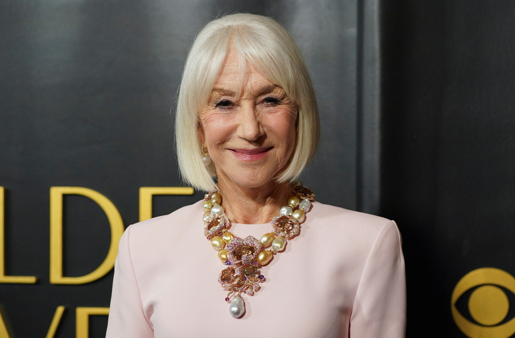 FILE - Helen Mirren arrives at the Golden Globes Golden Eve on Tuesday, Jan. 6, 2026, at The Beverly Hilton Hotel, in Beverly Hills, Calif. (Photo by Jordan Strauss/Invision/AP)