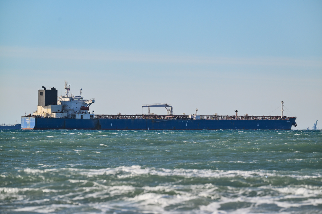 FILE - A seized suspected Russian oil taker by the French navy is photographed in the Mediterranean Sea in Fos-sur-Mer, southern France, on Jan. 26, 2026. (AP Photo/Philippe Magoni, File)