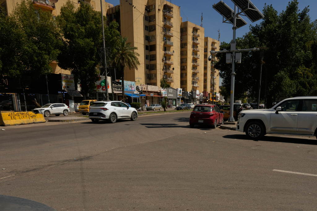 A street view shows the street corner in central Baghdad's Saadoun Street where U.S. journalist Shelly Kittleson was kidnapped in central Baghdad, Iraq, Wednesday, April 1 2026. (AP Photo/ Hadi Mizban)
