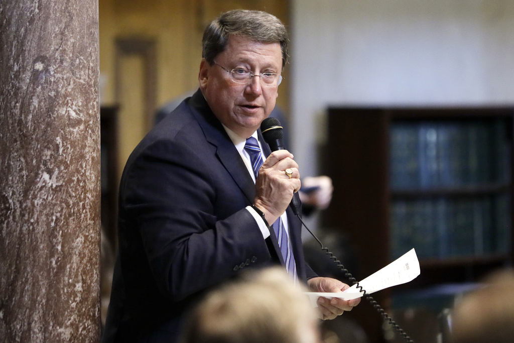FILE - Sen. Mark Norris, R-Collierville, debates a bill on the Senate floor, May 10, 2017, in Nashville, Tenn. (AP Photo/Mark Humphrey, File)