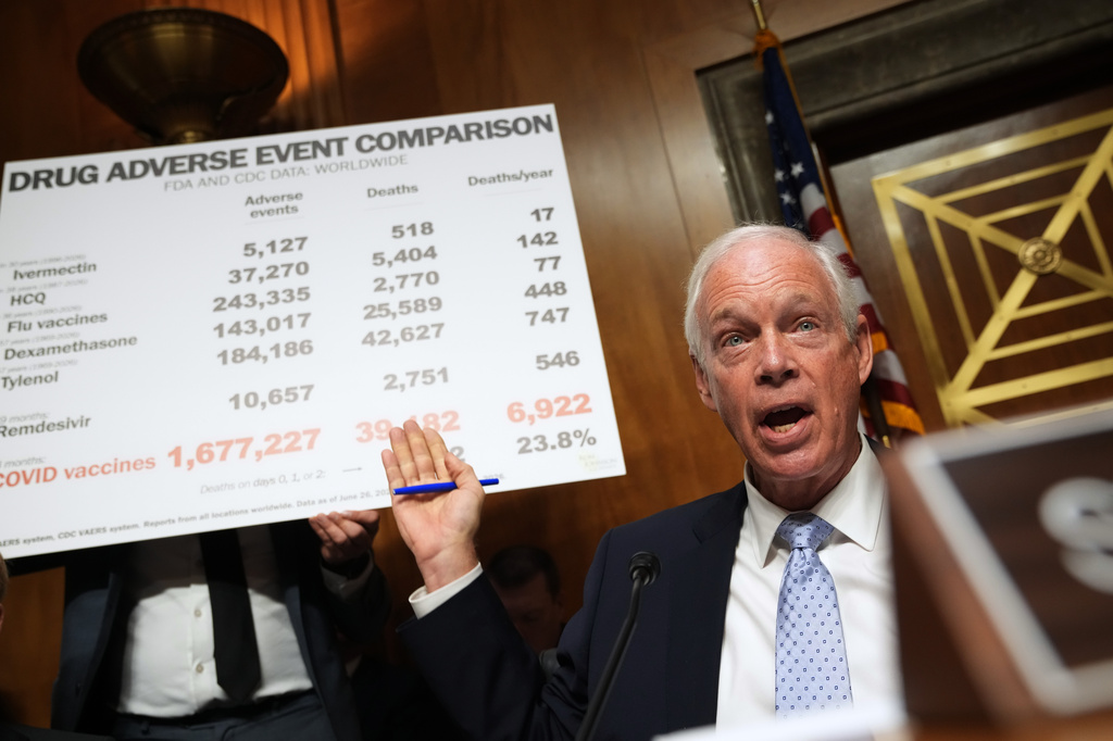 Sen. Ron Johnson, R-Wisc., speaks as Dr. Anthony Fauci appears before the Senate Homeland Security and Governmental Affairs Committee at the Capitol, Wednesday, July 29, 2026, in Washington. (AP Photo/Allison Robbert)