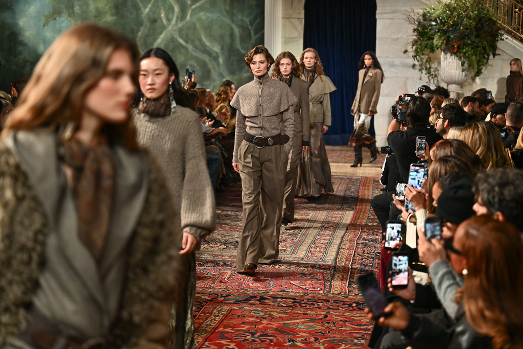 Models walk the runway during the Ralph Lauren Fall/Winter 2026 fashion show as part of New York Fashion Week, Tuesday, Feb. 10, 2026, in New York. (Photo by Evan Agostini/Invision/AP)
