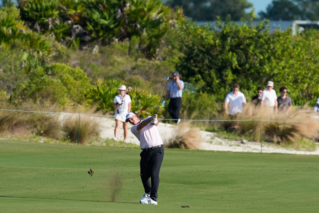Sepp Straka, of Austria, watches his shot from the 18th fairway during the first round of the Hero World Challenge PGA Tour at the Albany Golf Club, in New Providence, Bahamas, Thursday, Dec. 4, 2025. (AP Photo/Fernando Llano)