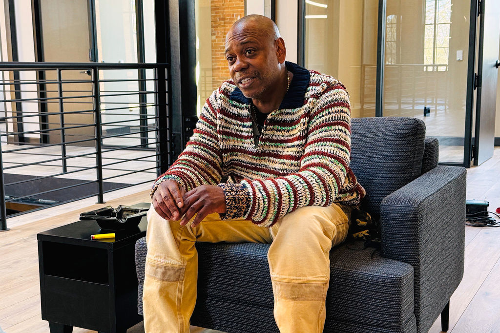 Comedian Dave Chappelle appears during an interview in Yellow Springs, Ohio on April 8, 2026. (AP Photo/Patrick Aftoora-Orsagos)