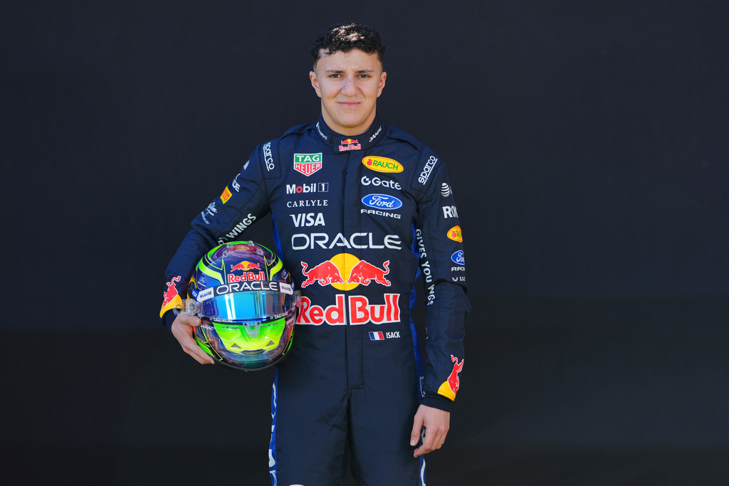 Red Bull driver Isack Hadjar of France poses for a portrait photo ahead of the Australian Formula One Grand Prix at Albert Park, in Melbourne, Australia, Thursday, March 5, 2026. (AP Photo/Asanka Brendon Ratnayake)