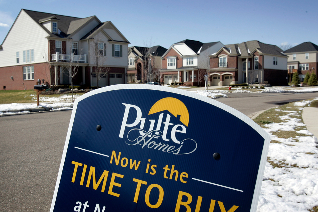 FILE - The Pulte Homes community of Liberty Park is seen in Novi, Mich., Wednesday, April 8, 2009. (AP Photo/Carlos Osorio, File)
