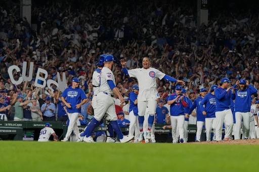 The Chicago Cubs celebrate after Game 3 of a National League wild card baseball game against the San Diego Padres Thursday, Oct. 2, 2025, in Chicago. (AP Photo/Nam Huh) The Chicago Cubs celebrate after Game 3 of a National League wild card baseball game against the San Diego Padres Thursday, Oct. 2, 2025, in Chicago. (AP Photo/Nam Huh)