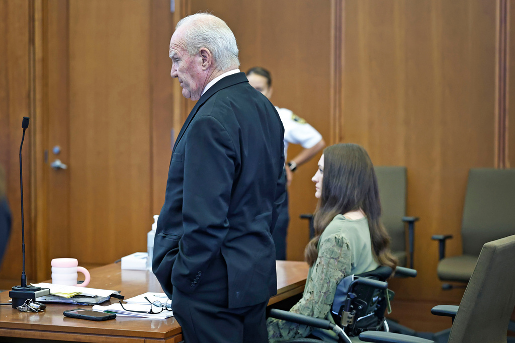 Lindsay Clancy sits as her lawyer, Kevin Reddington, asks for a one-hour stay to appeal after the jury in Clancy’s murder trial indicated it was unable to reach a verdict Friday, Sept. 4, 2026, in Plymouth, Mass. (Greg Derr/The Patriot Ledger via AP, Pool)