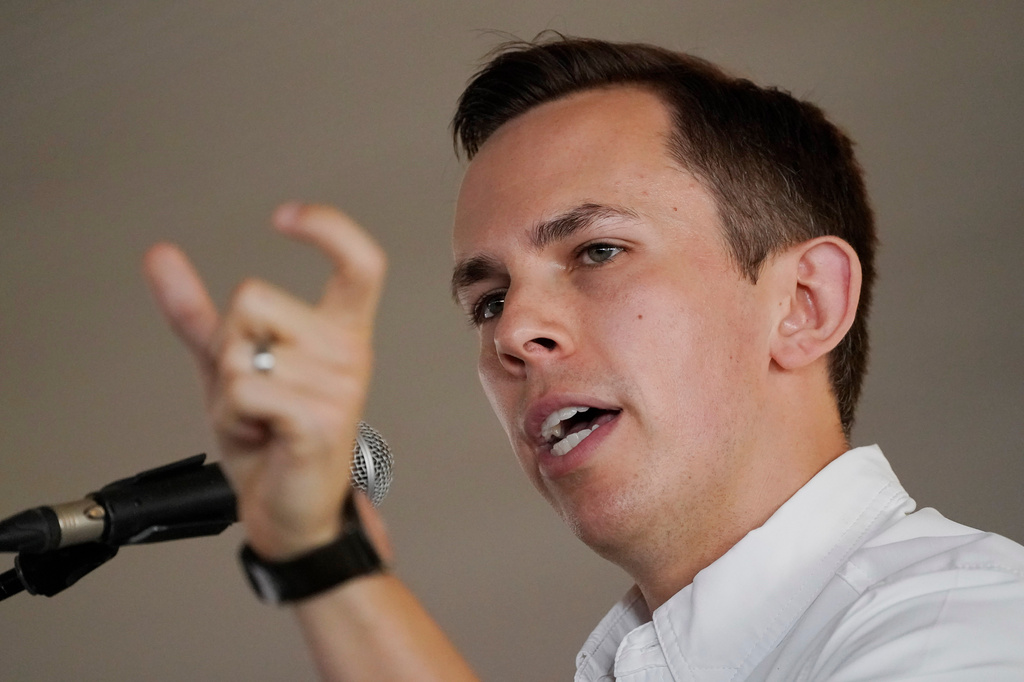 FILE - Mississippi State Auditor Shad White speaks at the Neshoba County Fair in Philadelphia, Miss., July 29, 2021. (AP Photo/Rogelio V. Solis, File)